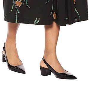 Black Patent Leather Sling Back Block Heels